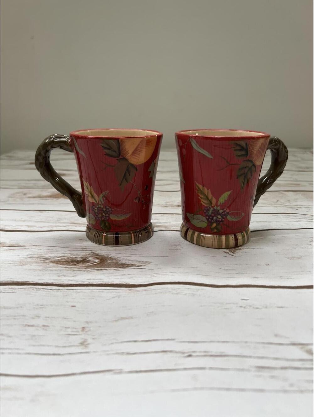 Tracy Porter Octavia Hill Collection Set of 2 Decorative Red Ceramic Mugs